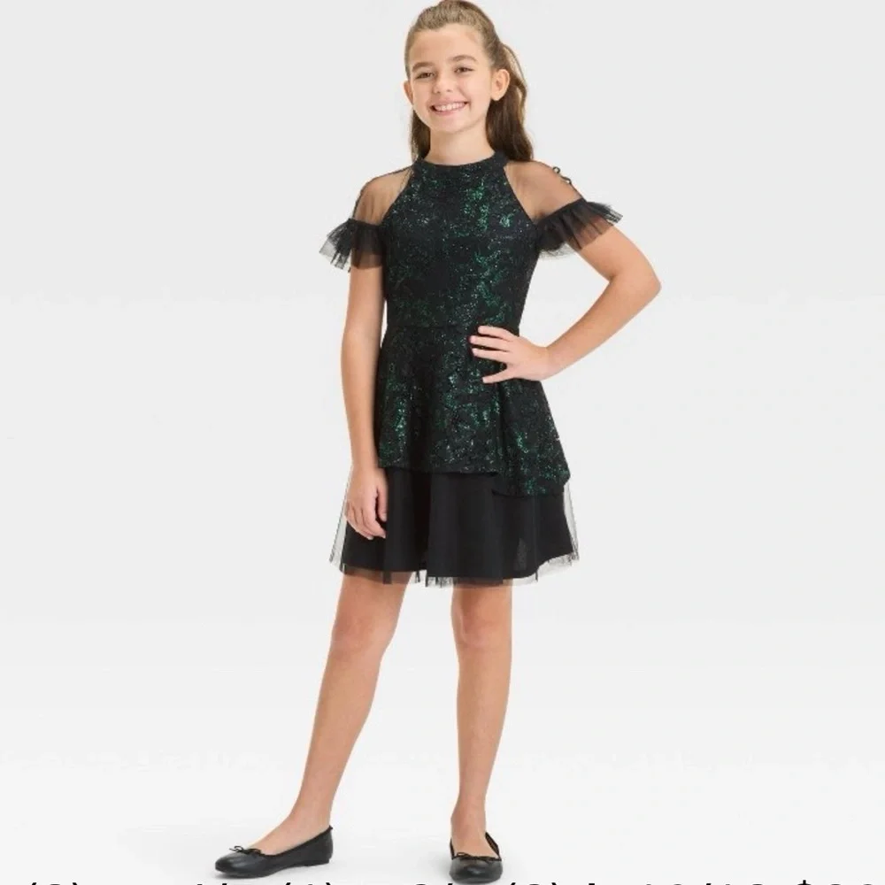 WICKED X GIRLS ELPHABA DRESS - GREEN SIZES MULTI SIZES (NEW WITH TAGS)